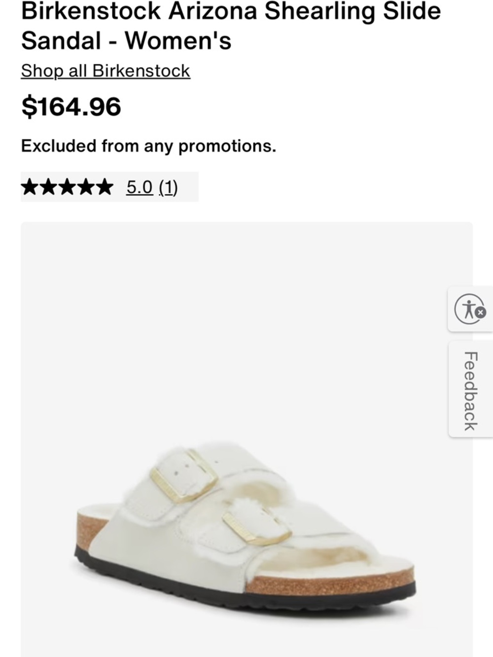 Birkenstock Arizona Shearling Slide Sandal in Off-White with Gold Buckles w/box